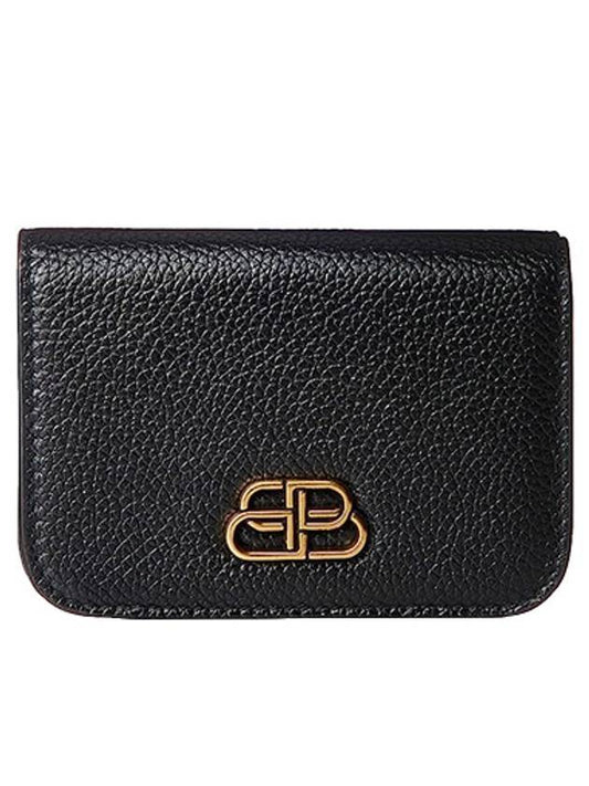 Luxury Balenciaga  Gold BB Logo Half Wallet Black