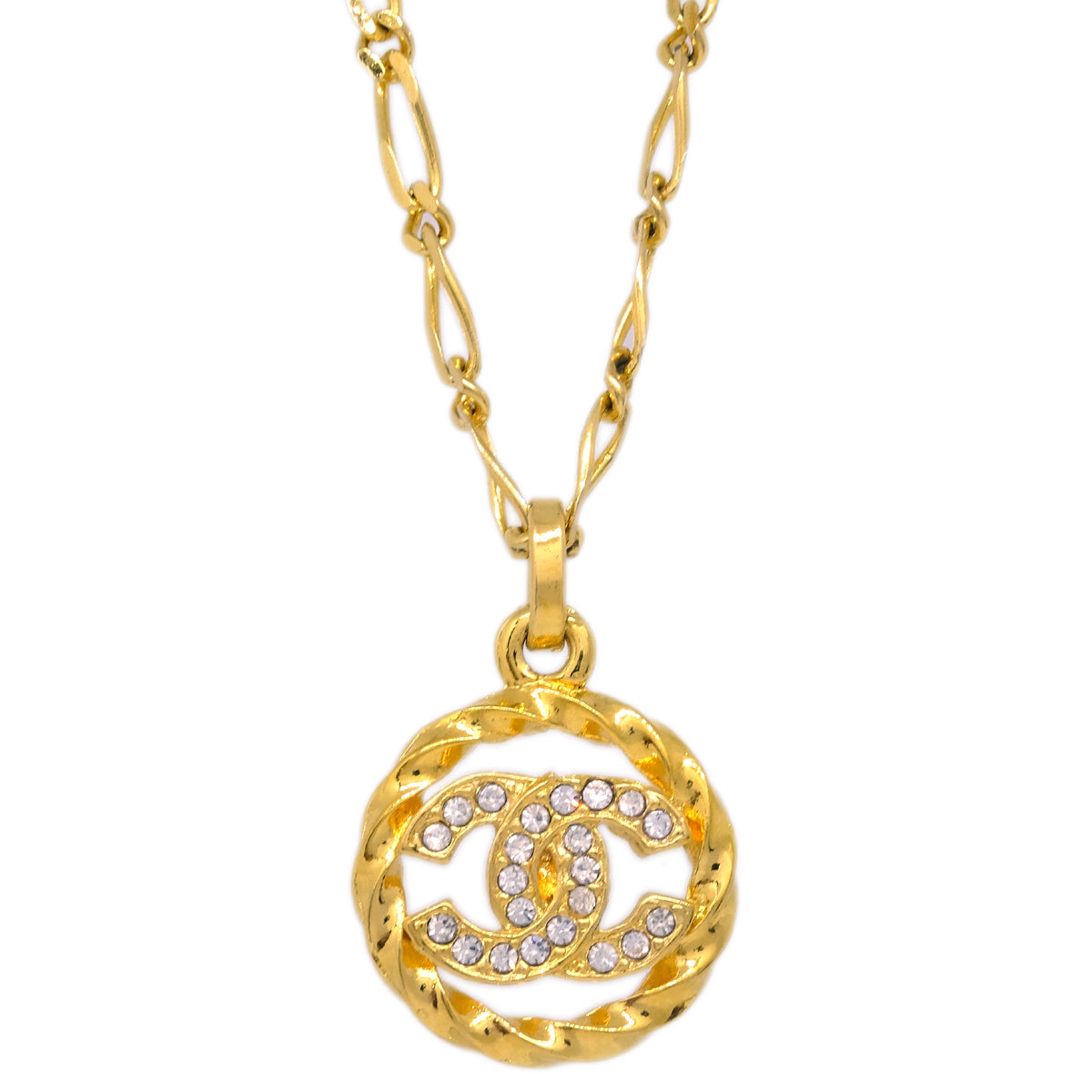 Chanel CC Chain Pendant Necklace Rhinestone Gold 3438/1982