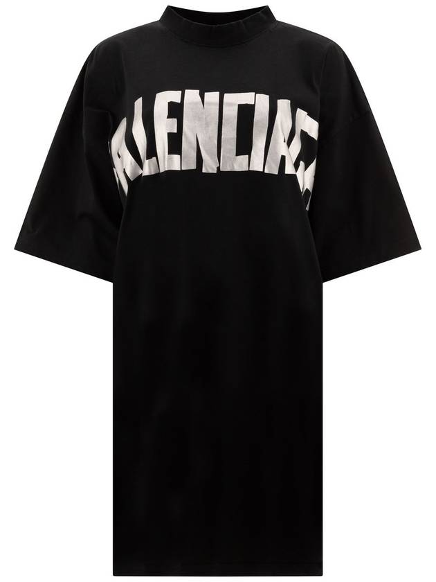 Luxury Balenciaga  Logo Print T-Shirt Short Dress Black