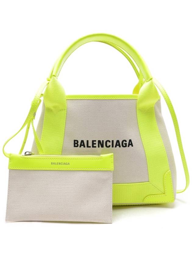 Luxury Balenciaga  Navy Cabas XS Tote Bag Fluo Yellow