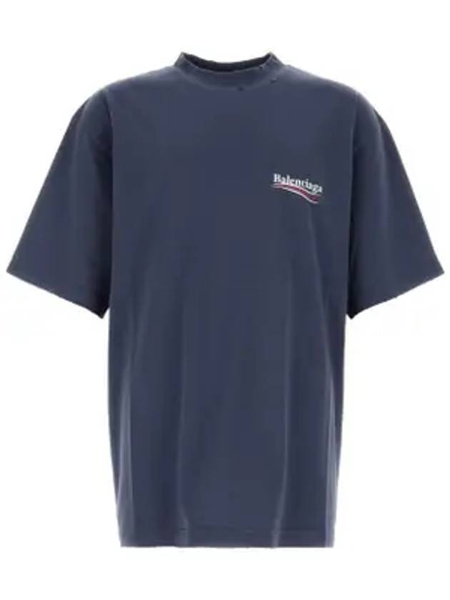Luxury Balenciaga  Political Campaign Logo Print Short Sleeve T-Shirt Washed Blue