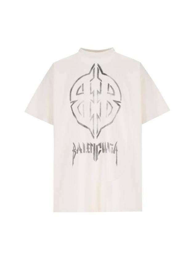 Luxury Balenciaga  Metal BB Stencil Cotton Short Sleeve T-Shirt White