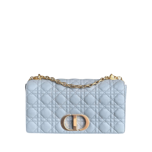 Dior Caro Large - Cannage Calfskin Grey Gray Gold Hardware