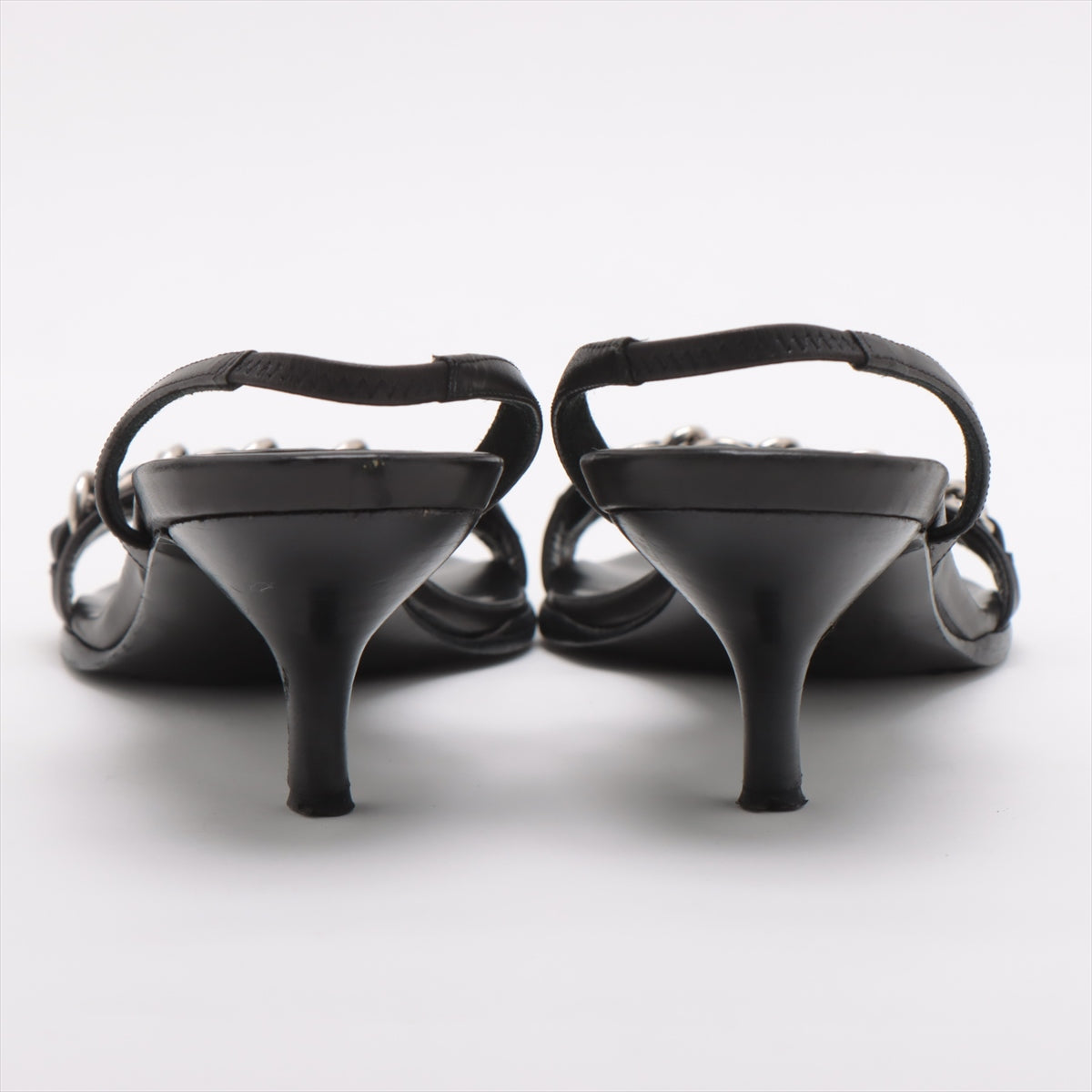 Chanel Leather Sandals 36 1/2  Black Chain Slingback