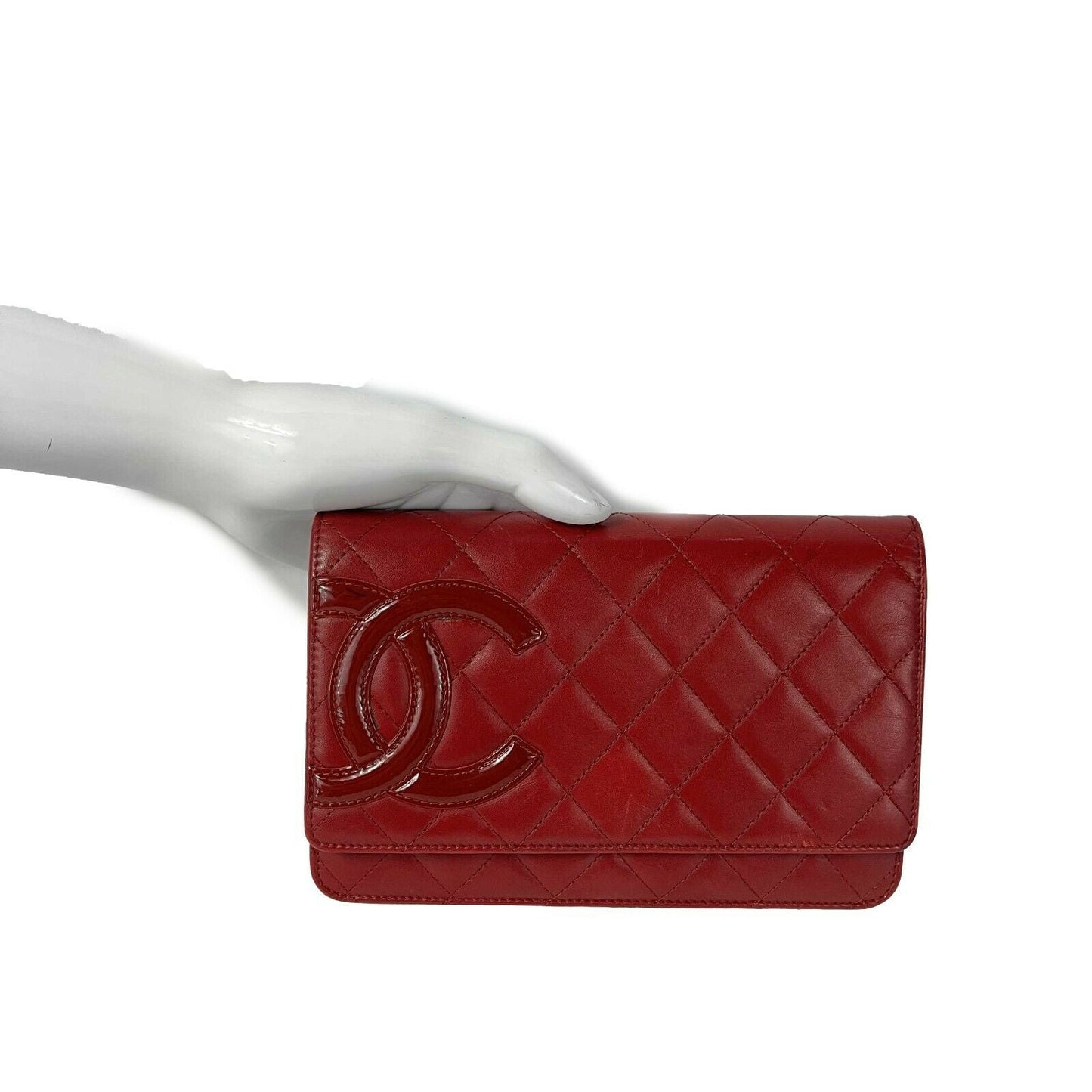 CHANEL - Calfskin Quilted Cambon Red / Silver Wallet On Chain - Crossbody