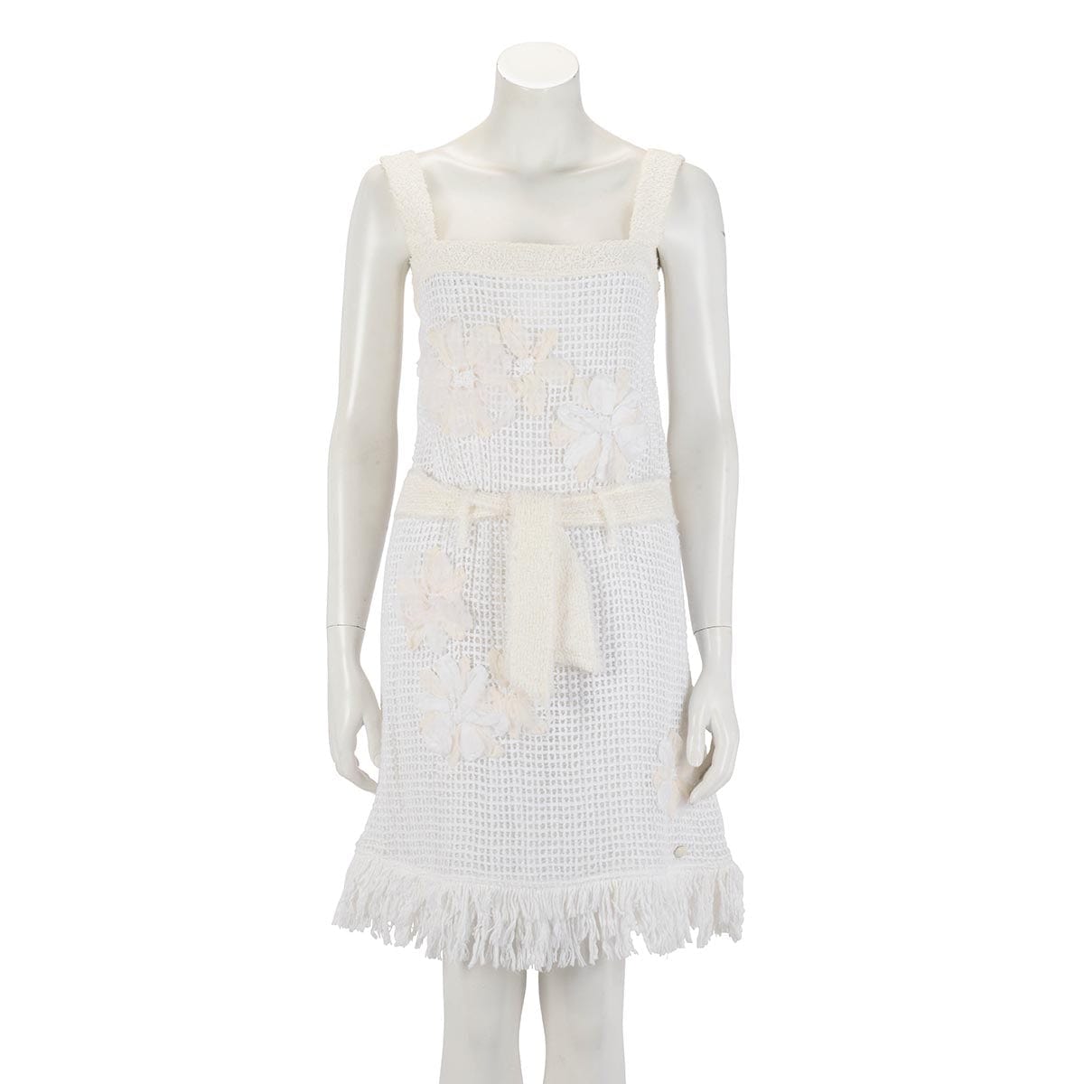 Chanel White Terry Cotton Floral Applique Dress FR 38
