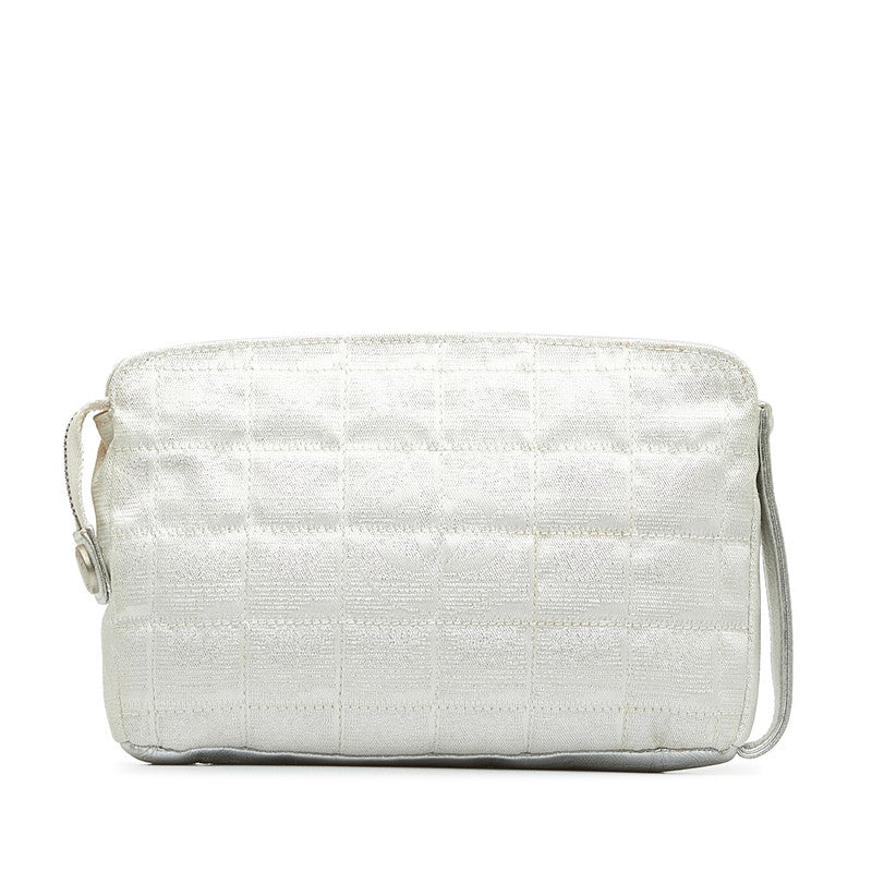 Chanel New Label Line Porch ilver White Nylon Leather  CHANEL