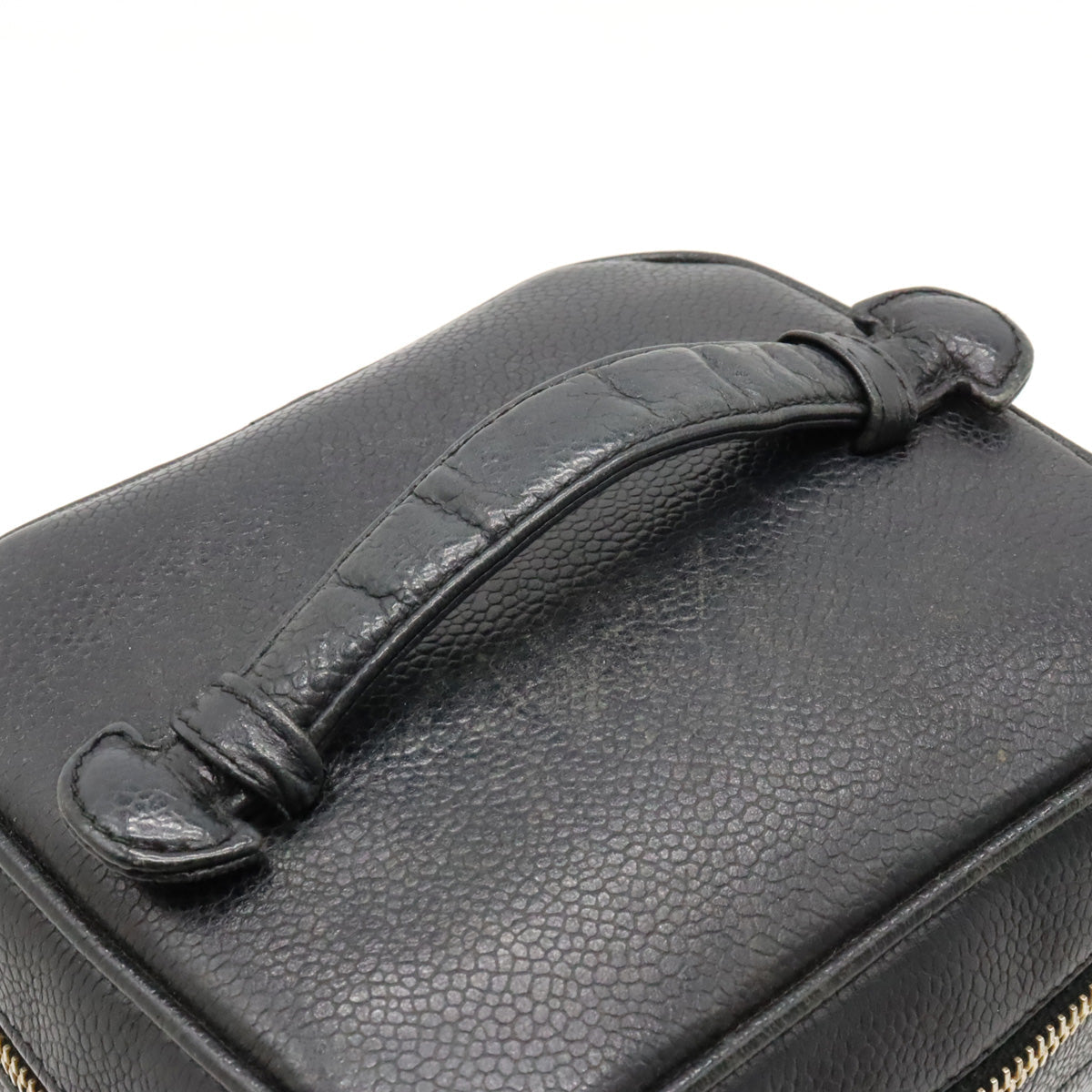 Chanel Chanel Caviar S Cocomark Vanity Bag HandBag Cosmetic Bag Cosmetic Leather Black Gold  A01998