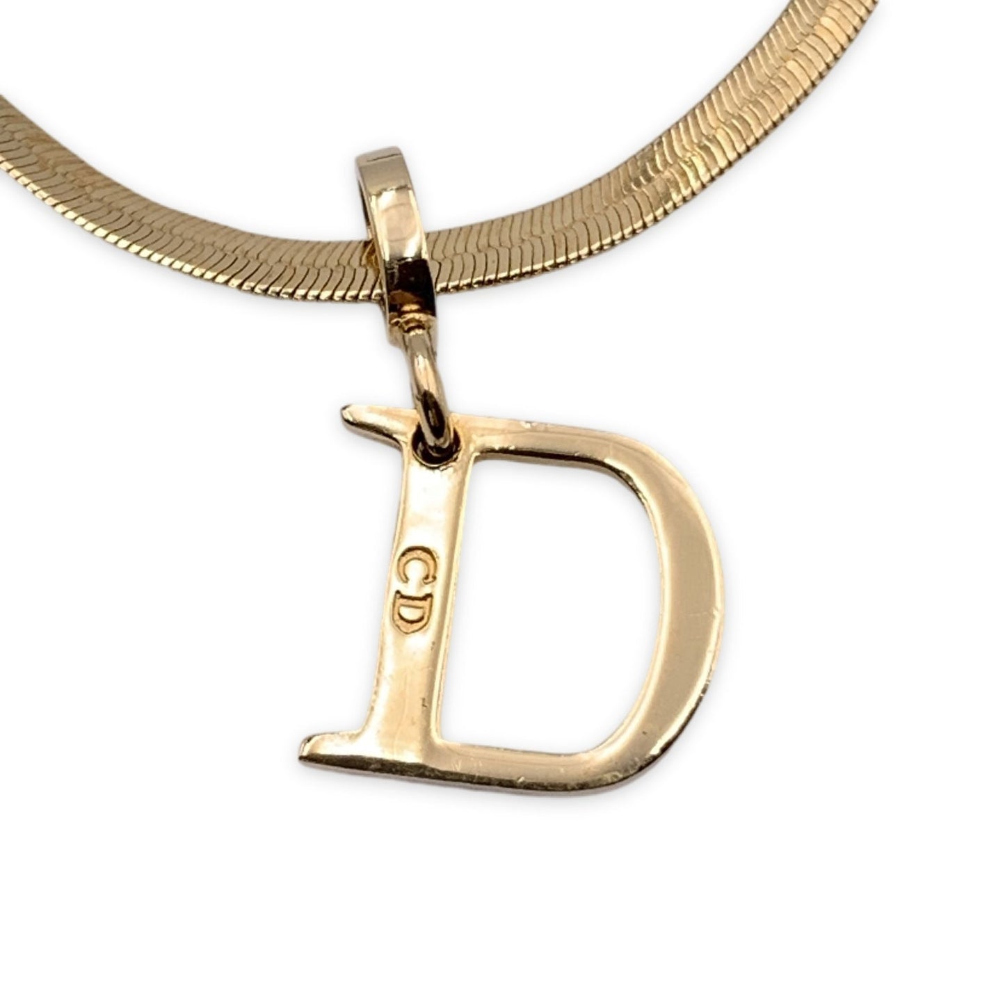 CHRISTIAN DIOR Gold Metal D Logo Pendant Snake Chain Bracelet
