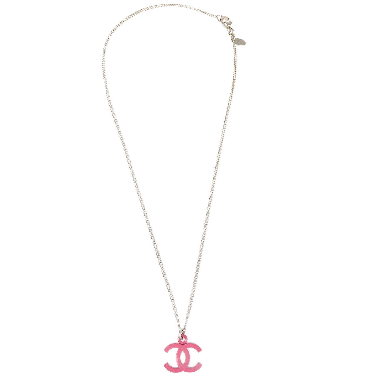 Chanel 2004 CC Silver Chain Necklace Pink