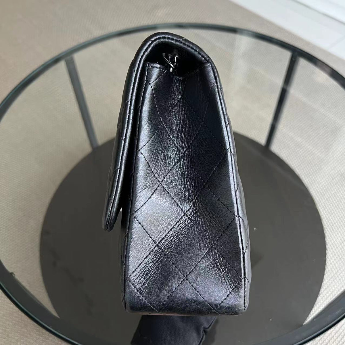 Jumbo Classic Flap Single Flap Quilted Lambskin Black Silver Hardware Series 14