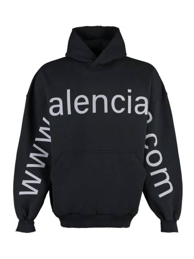 Luxury Balenciaga  Logo Print Cotton Hoodie Black
