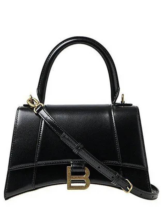 Luxury Balenciaga  Hourglass Small Tote Bag in Shiny Box Calfskin Black
