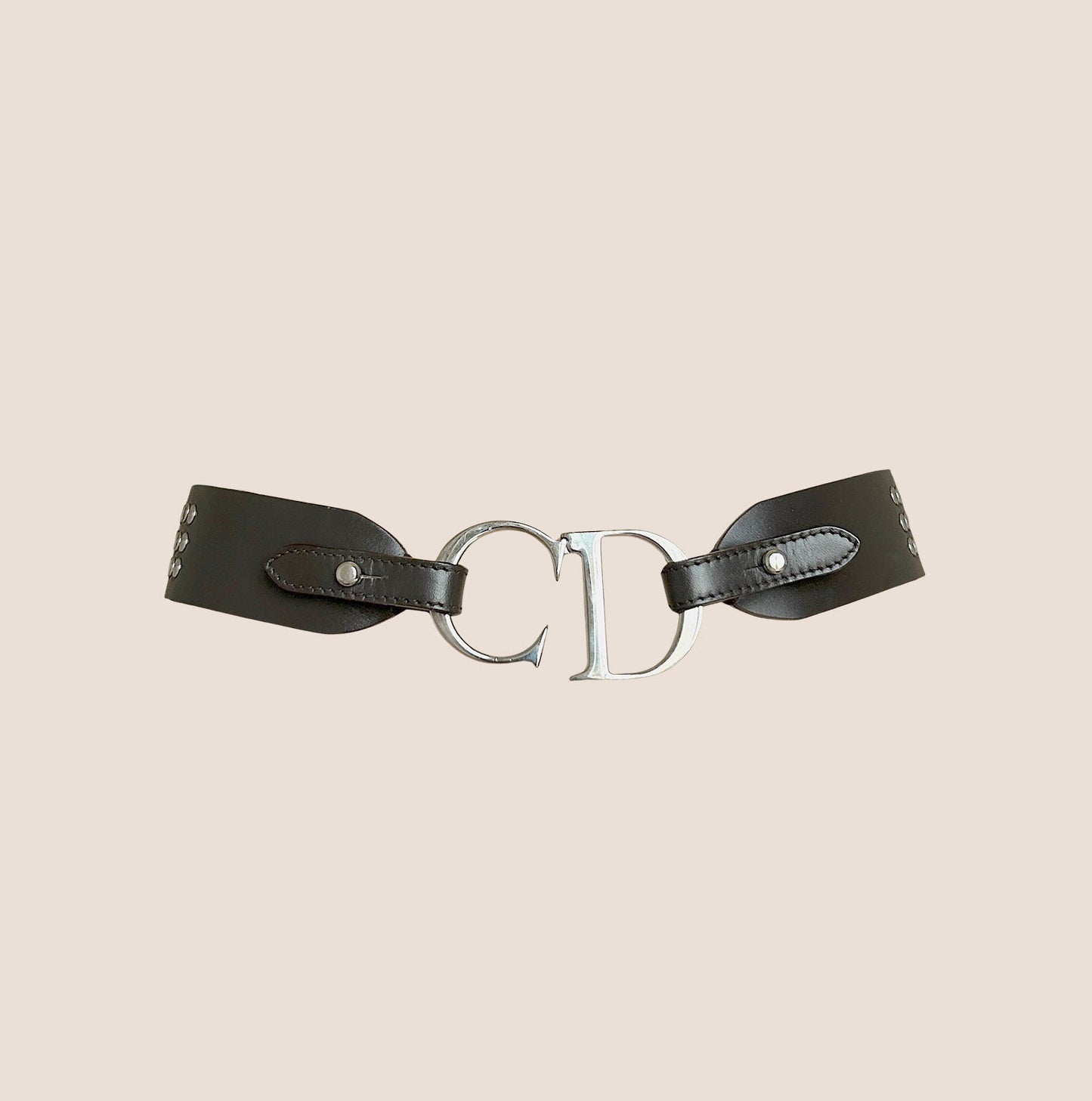 CHRISTIAN DIOR 2000 BROWN LEATHER STUDDED CD BUCKLE BELT