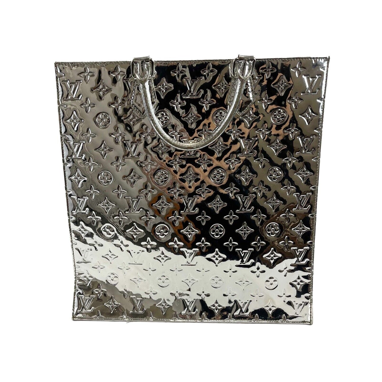 LOUIS VUITTON Monogram Miroir Sac Plat Silver Patent Tote Bag RARE