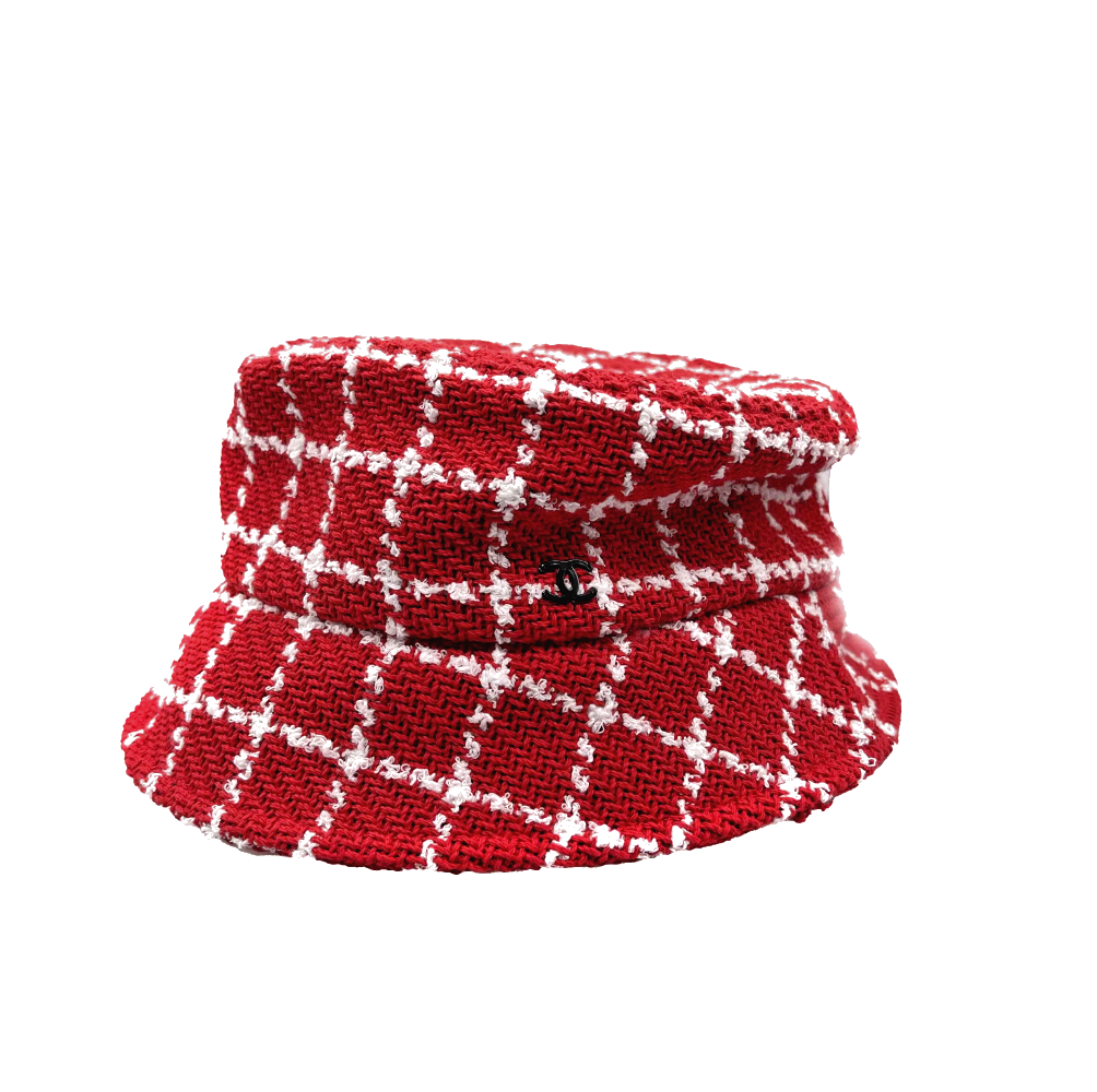 CHANEL NWT 23C RUNWAY Red White Fantasy Tweed Medium Bucket Hat Medium