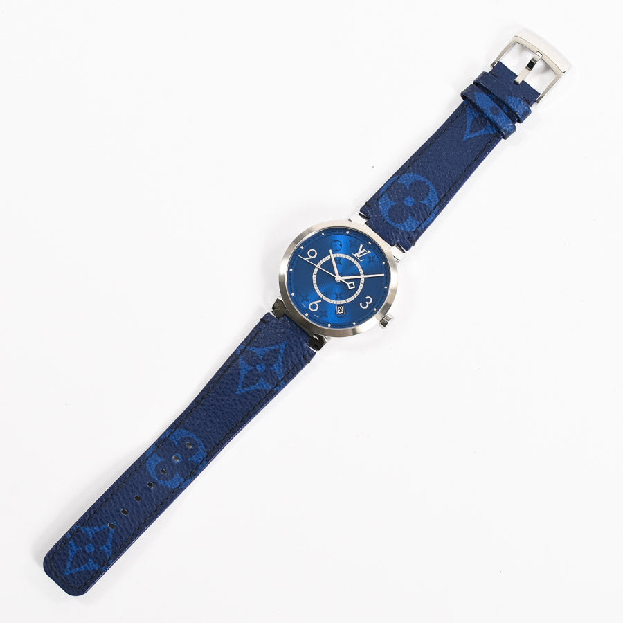 Louis Vuitton Tambour Slim Monogram Cobalt GM Watch QA150Z Blue