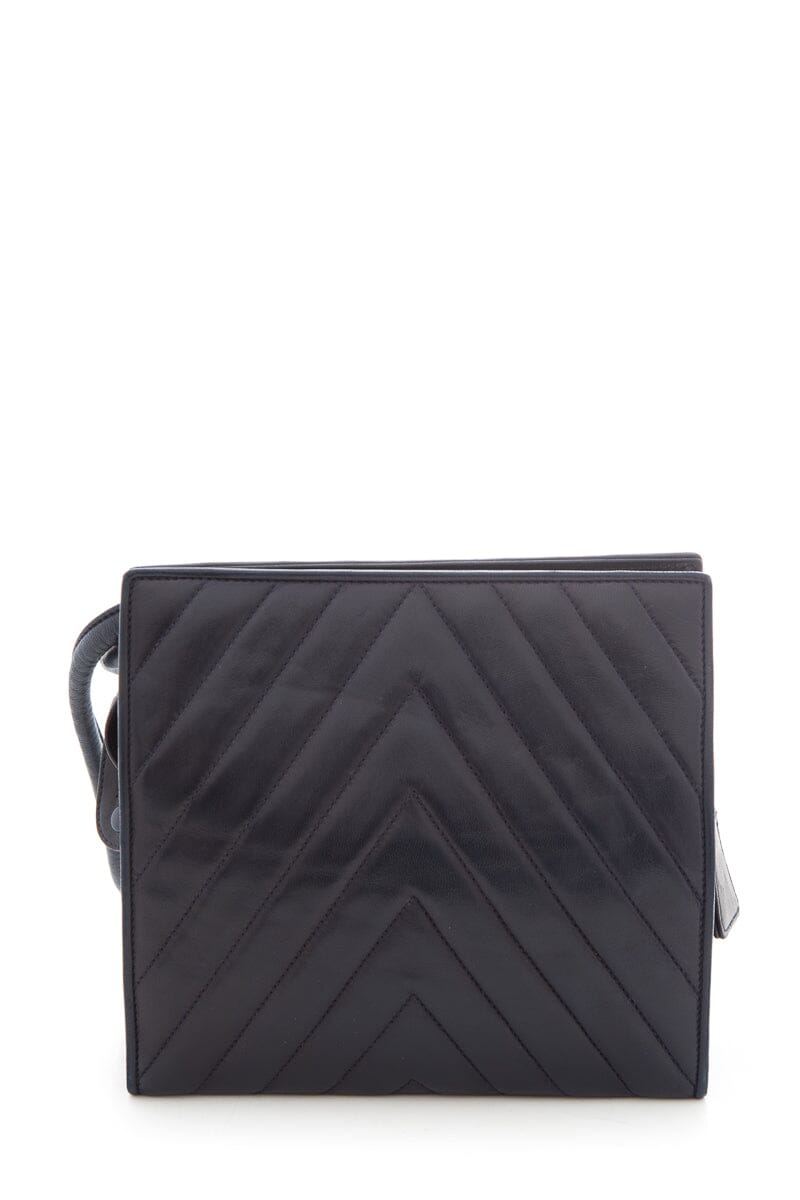 Chanel 1989-91 Navy Chevron Lambskin HandBag
