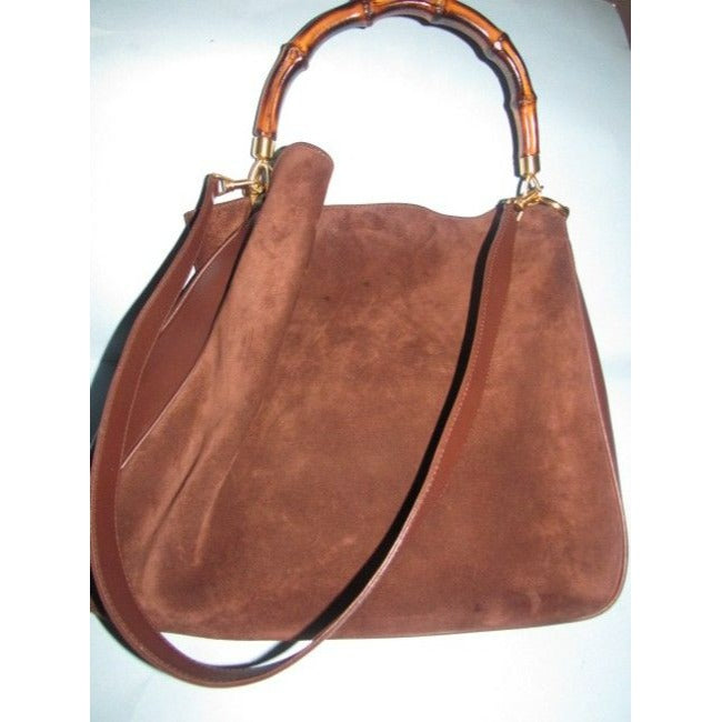 SOLD- Gucci Vintage Brown Suede And Leather With Bamboo Handle And Removable Strap Hobo