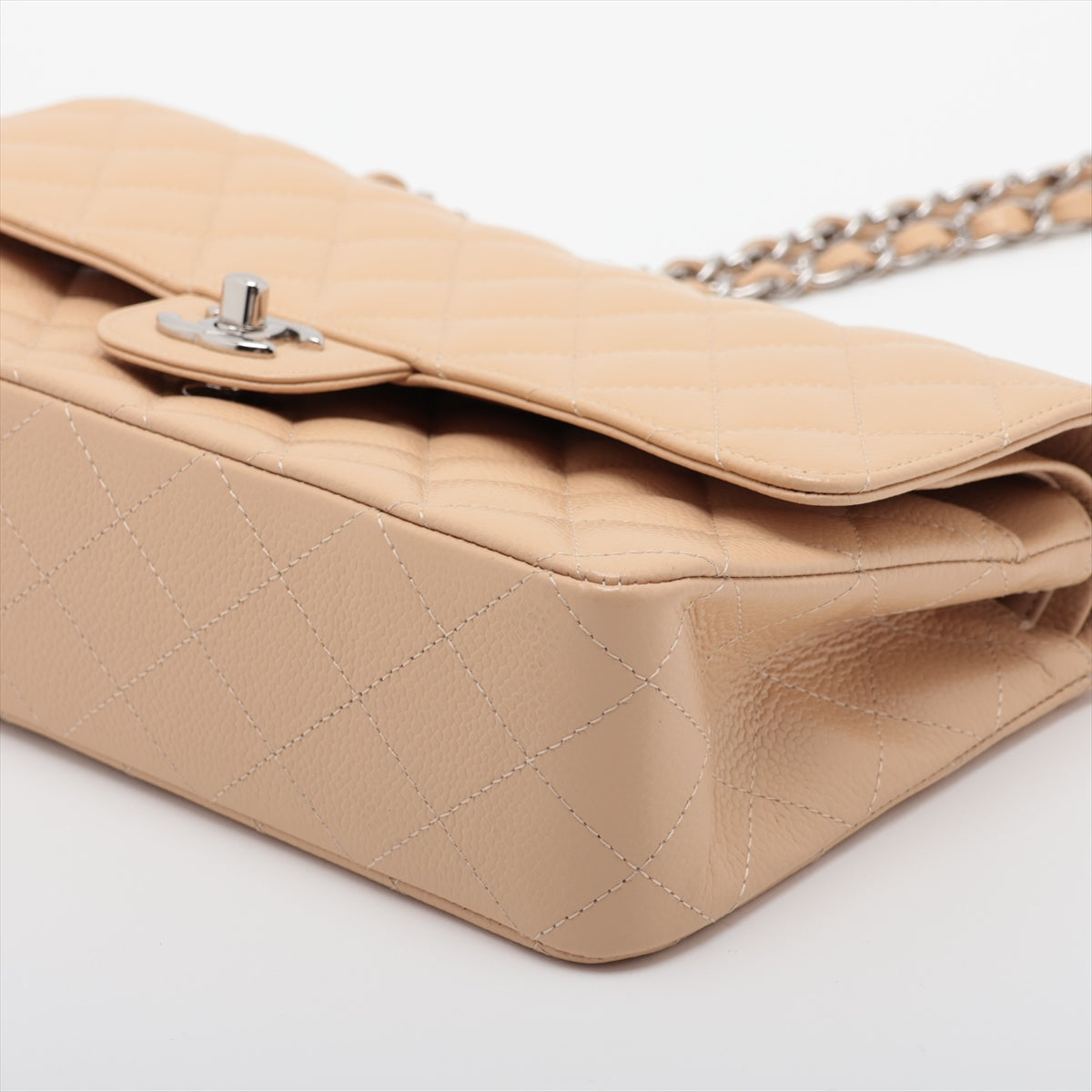 Chanel Matrasse 25 Caviar S Double Flap Double Chain Bag Beige Silver  17th A01112