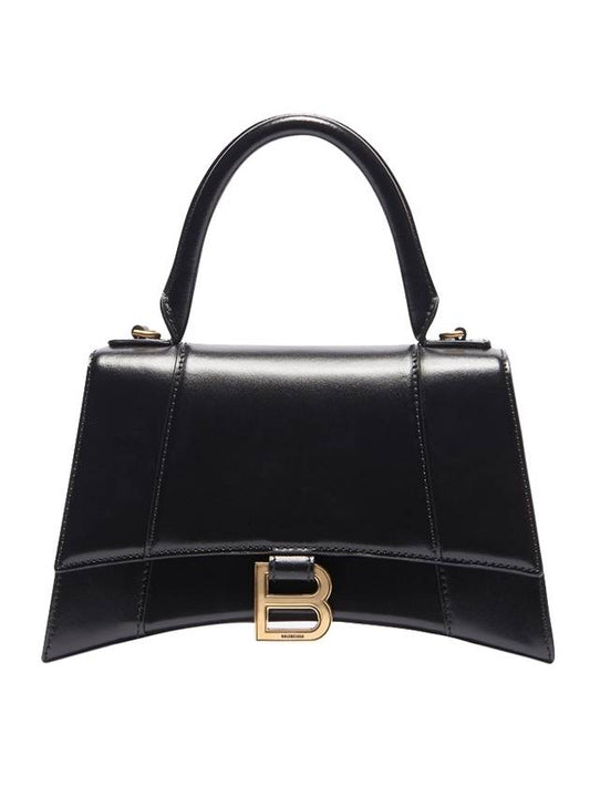 Luxury Balenciaga  Hourglass Small Tote Bag in Shiny Box Calfskin Black