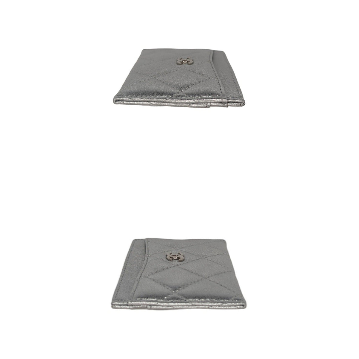 Chanel Metallic Lambskin Quilted CC Card Holder Silver
