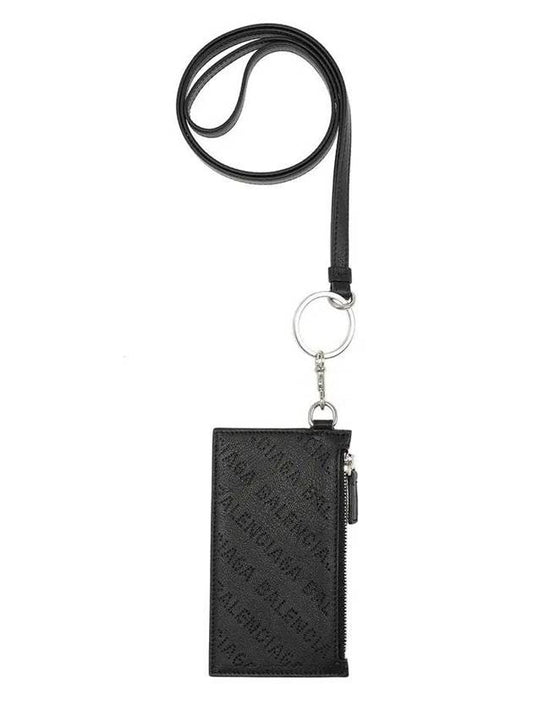 Luxury Balenciaga  Logo Perforated Neck Strap Card Wallet Black