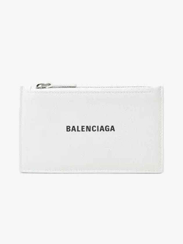 Luxury Balenciaga  Logo Print Zipper Card Wallet White