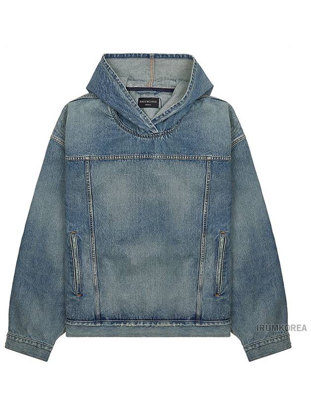Luxury Balenciaga  Washed Effect Denim Hoodie Blue