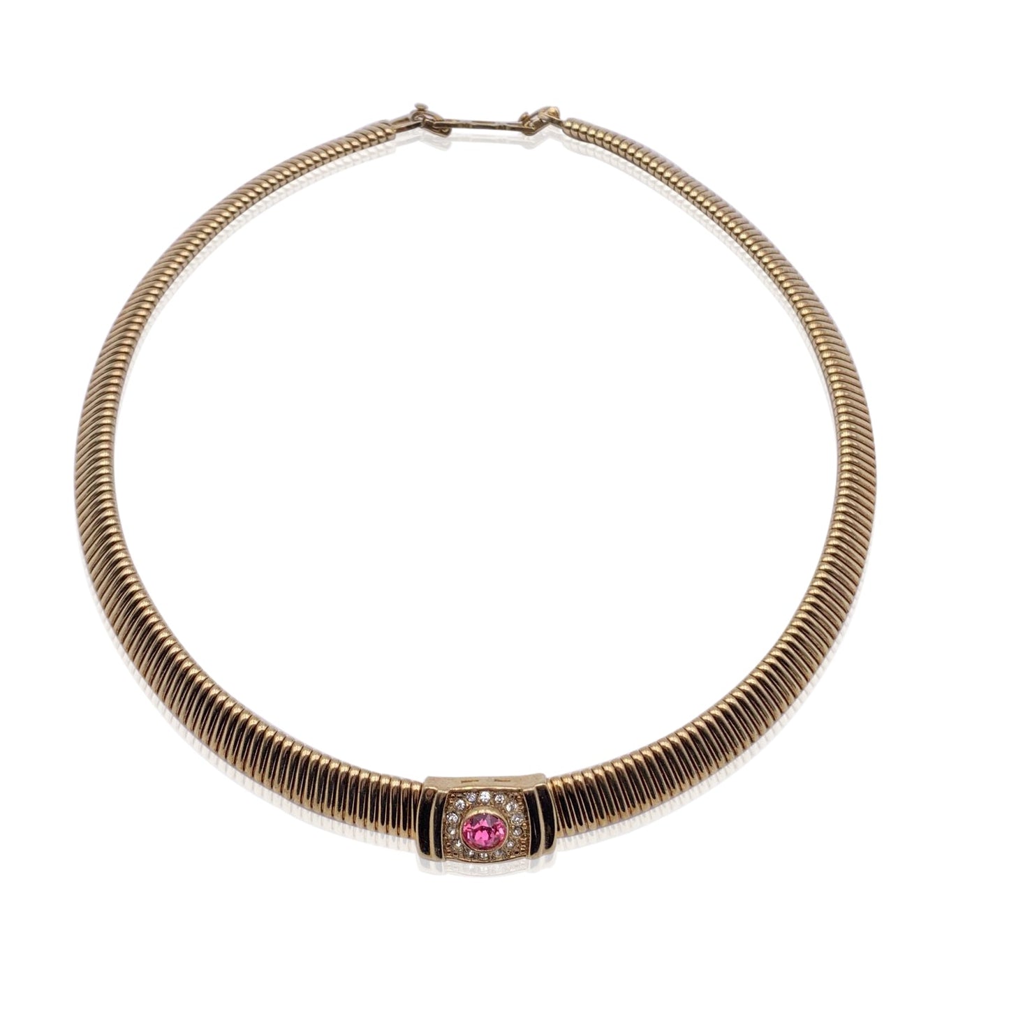 CHRISTIAN DIOR Vintage Gold Metal Necklace Chocker With Crystals