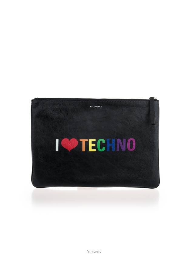 Luxury Balenciaga  I Love Techno Clutch Bag Black