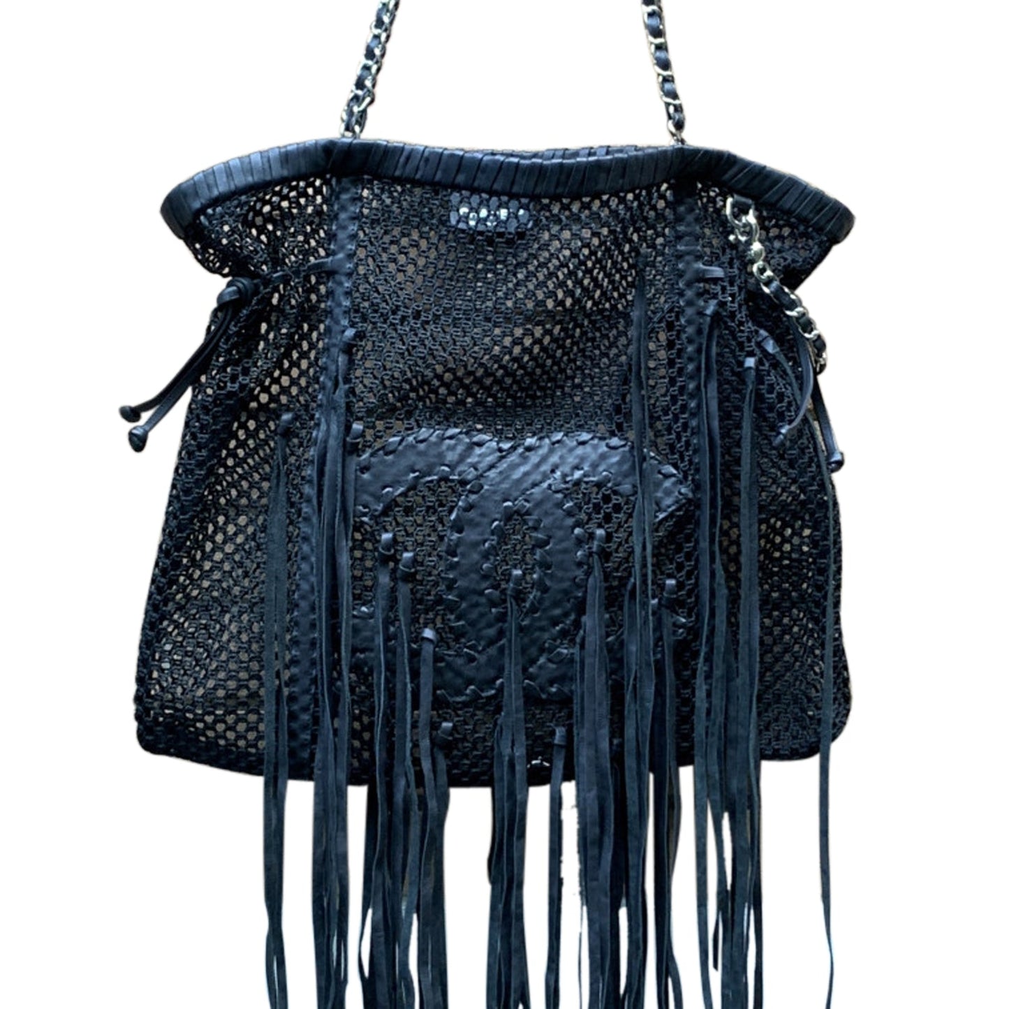 CHANEL Limited Edition Resort 2011 Black Fringe Mesh Tote Bag