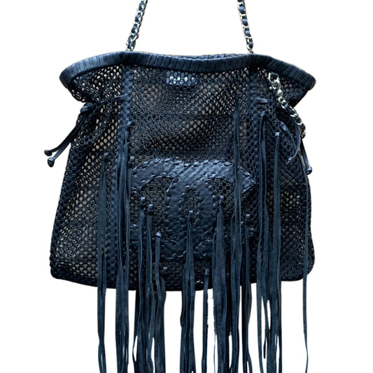 CHANEL Limited Edition Resort 2011 Black Fringe Mesh Tote Bag