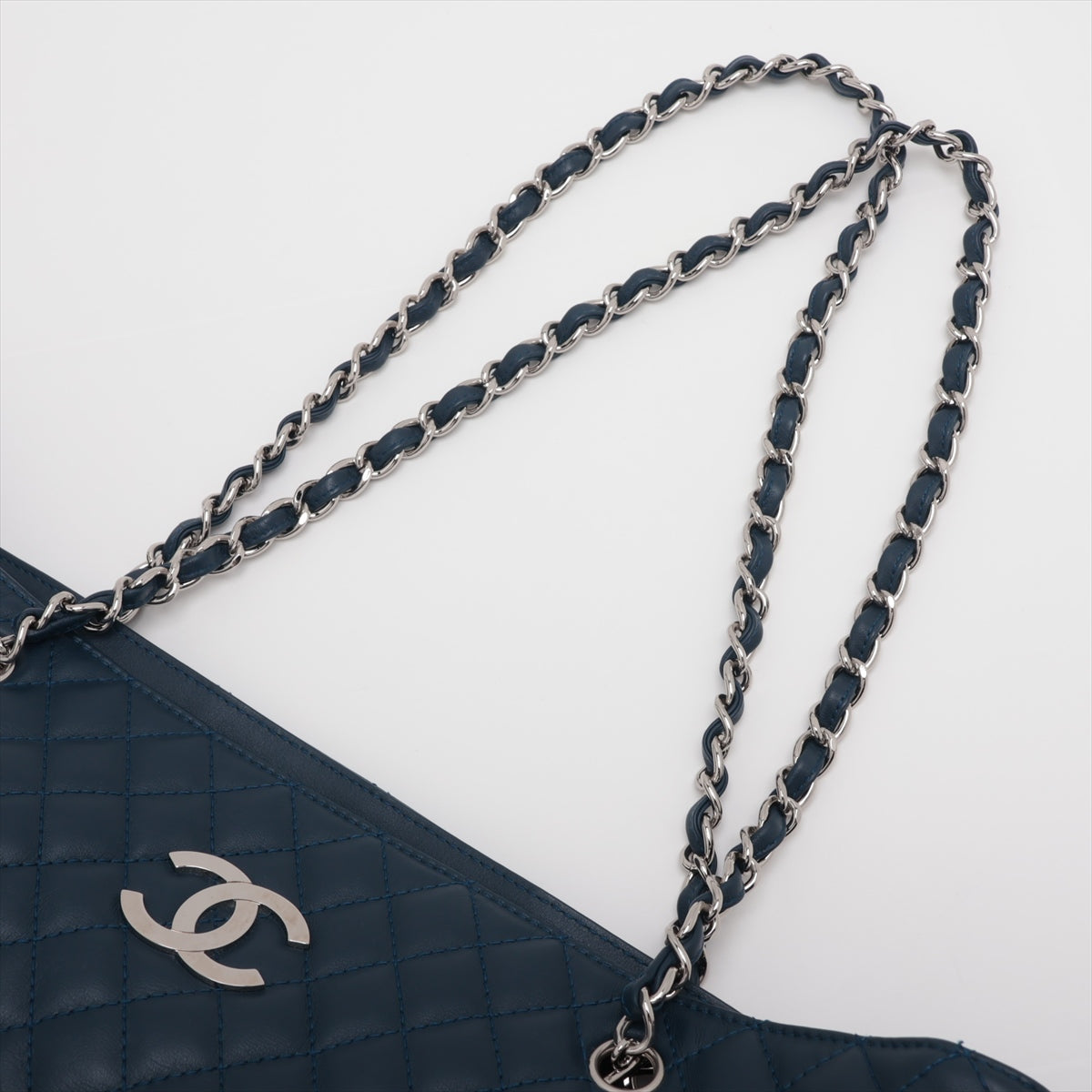 Chanel Matrasse Leather Tote Top Bag Navy Silver  15th
