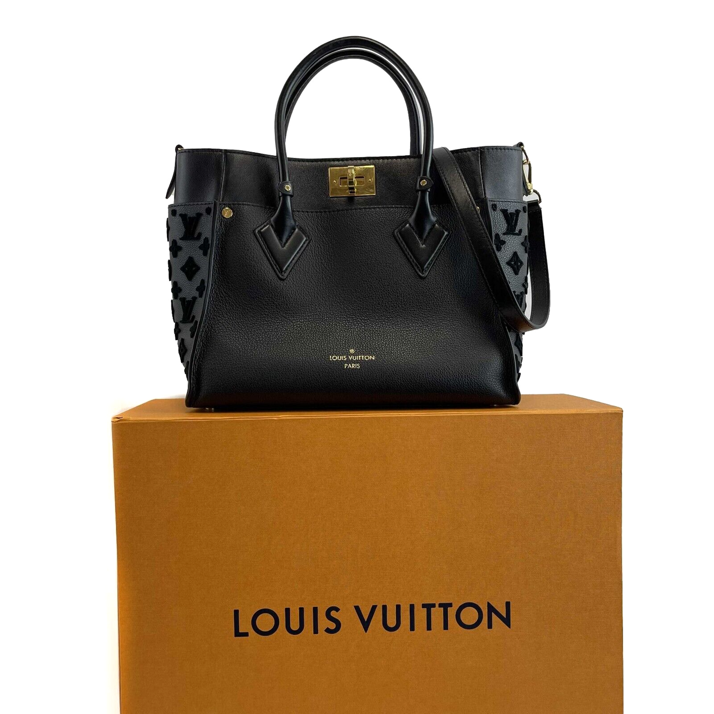 LOUIS VUITTON On My Side Monogram Noir Black Tufting Tote Crossbody Handbag