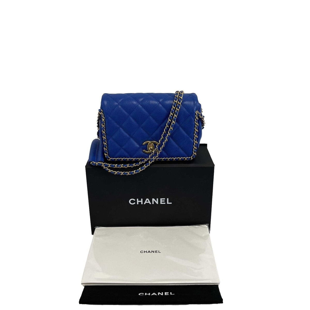 Top Quality Chanel Mini Chain Around Multi Chain Full New Bag Quilted Caviar 22B Blue