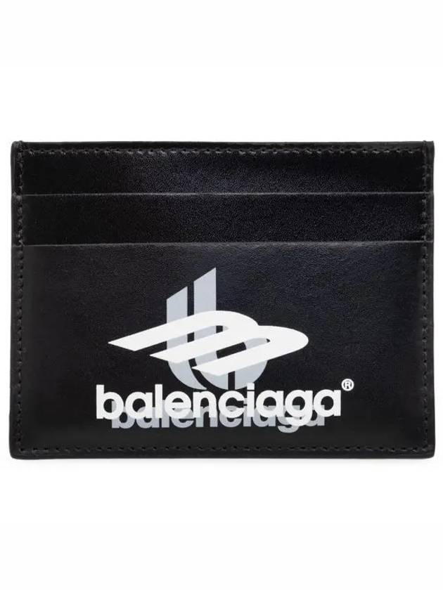 Luxury Balenciaga  Logo Print Leather Card Wallet Black