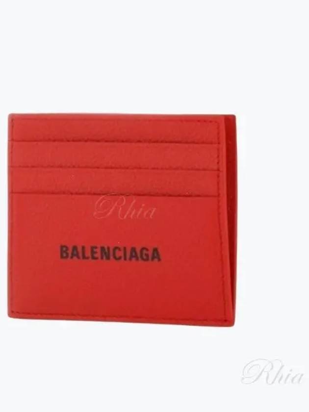 Luxury Balenciaga  Logo Print Leather Card Wallet Red