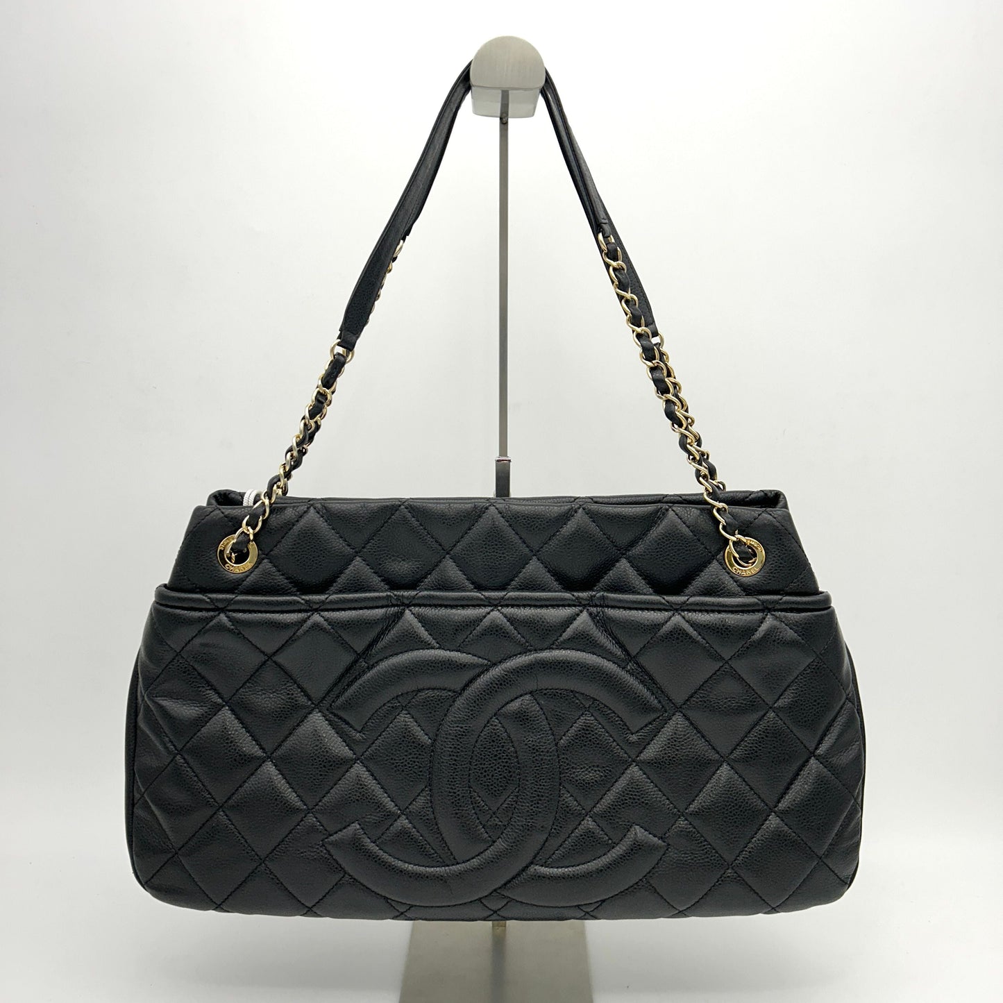 Chanel Timeless CC Soft Quilted Caviar Leather Shopping Tote Bag Black LA26722