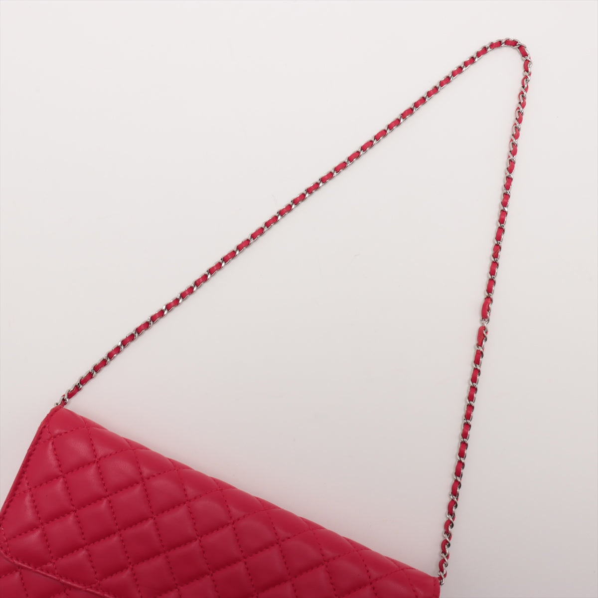 Chanel Lambskin  Chain Wallet Red Silver G