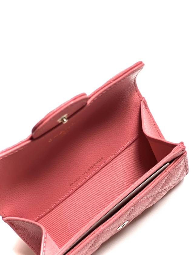 Classic Gold Logo Grained Shiny Calfskin Card Wallet Pink Chanel