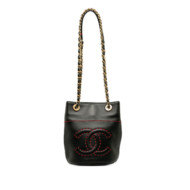 Chanel Coco Stitch Chain Shoulder Bag Black Red   Chanel