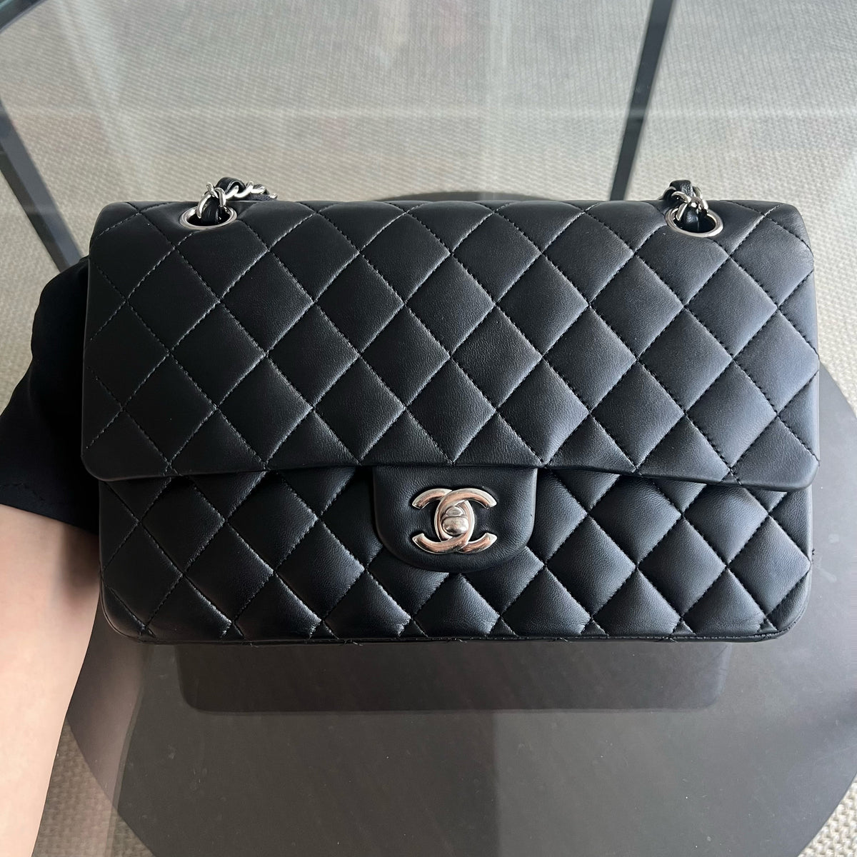 Balance of Quilted Lambskin Black Silver Hardware Series 13