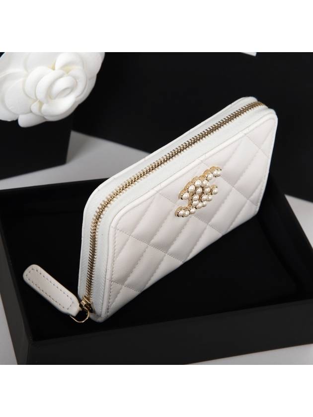 Pearl zipper card wallet white gold AP3811 Chanel