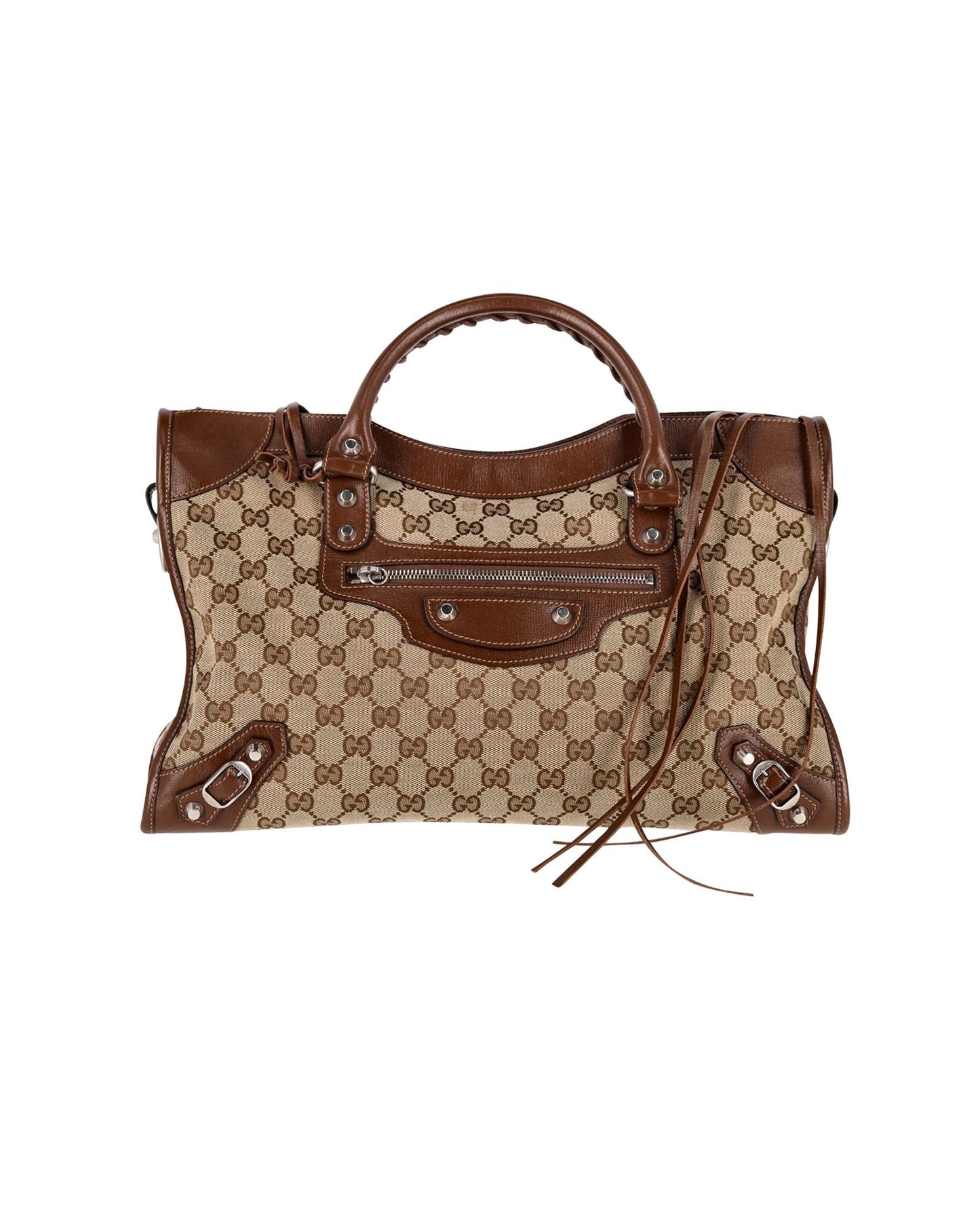 Gucci X Luxury Balenciaga  The Hacker Project GG Canvas Neo Classic Bag Medium in Brown Canvas and Leather