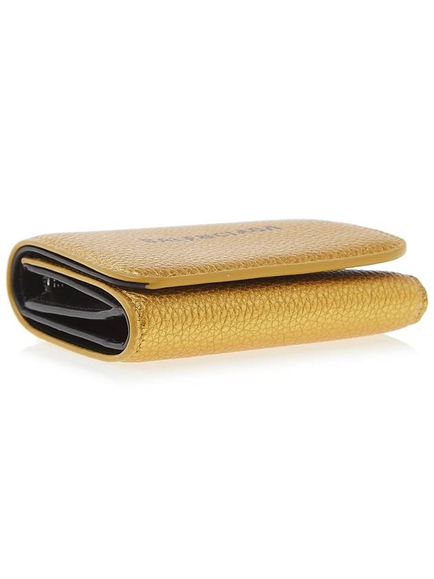 Luxury Balenciaga  Logo Print Tri-Fold Half Wallet Gold