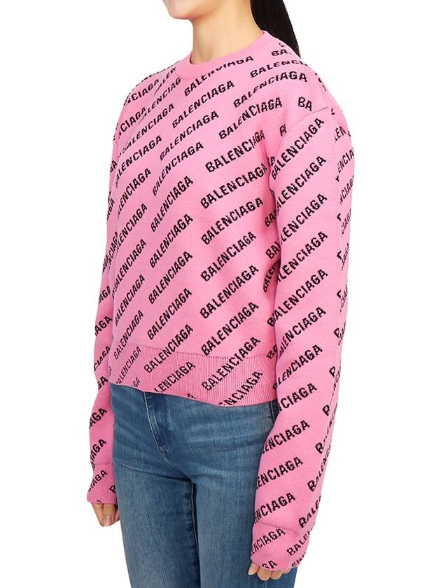 Luxury Balenciaga  Mini All-Over Logo Knit Top Pink