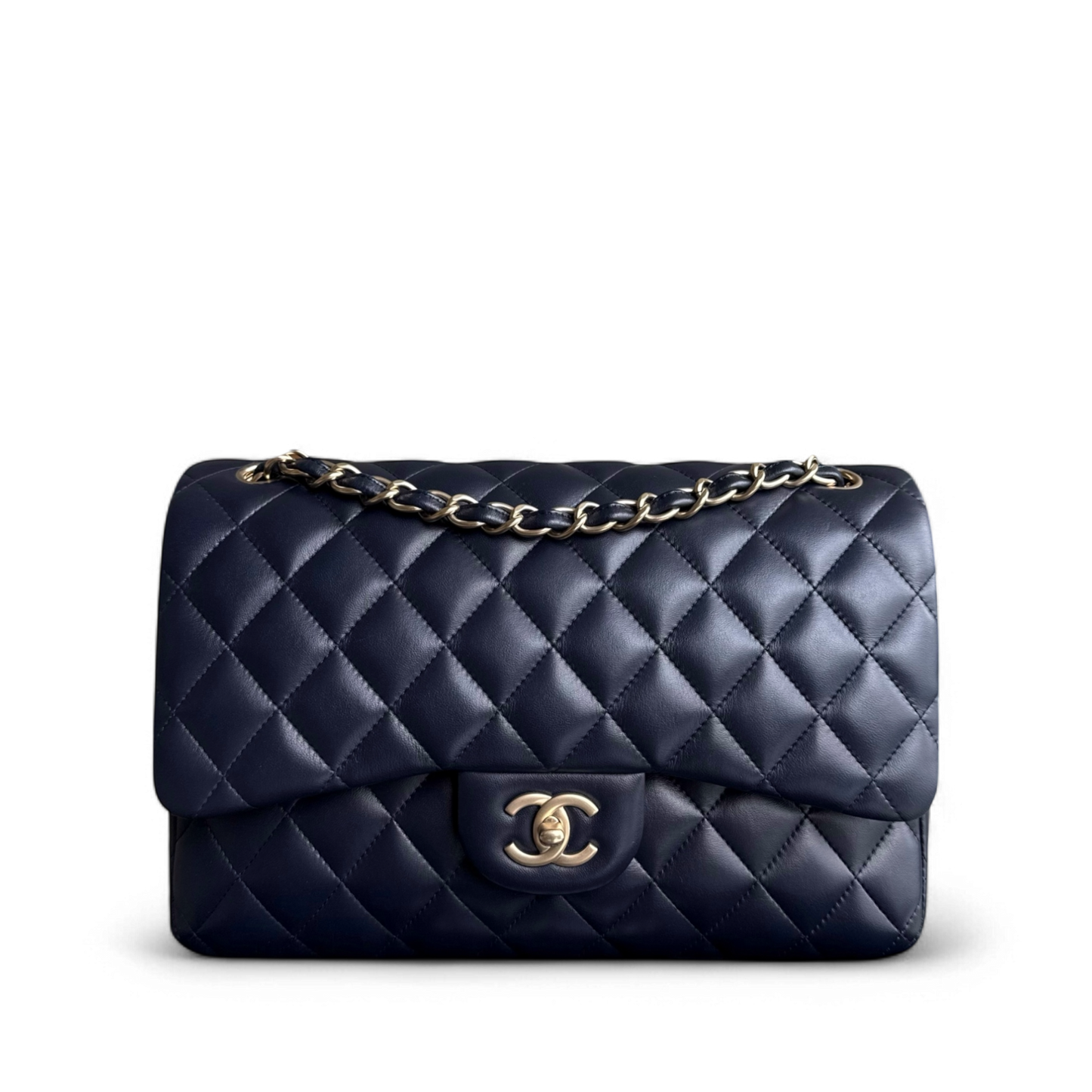 Chanel Classic Flap Jumbo - Double Flap 30CM Quilted Lambskin Dark Blue Gold Hardware Series 20
