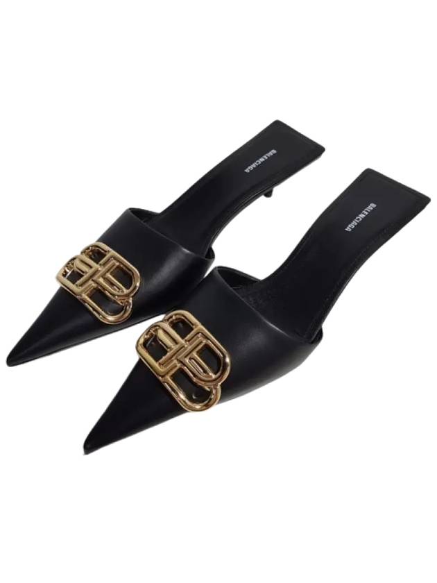 Luxury Balenciaga  Gold BB Logo Mule Heel Black