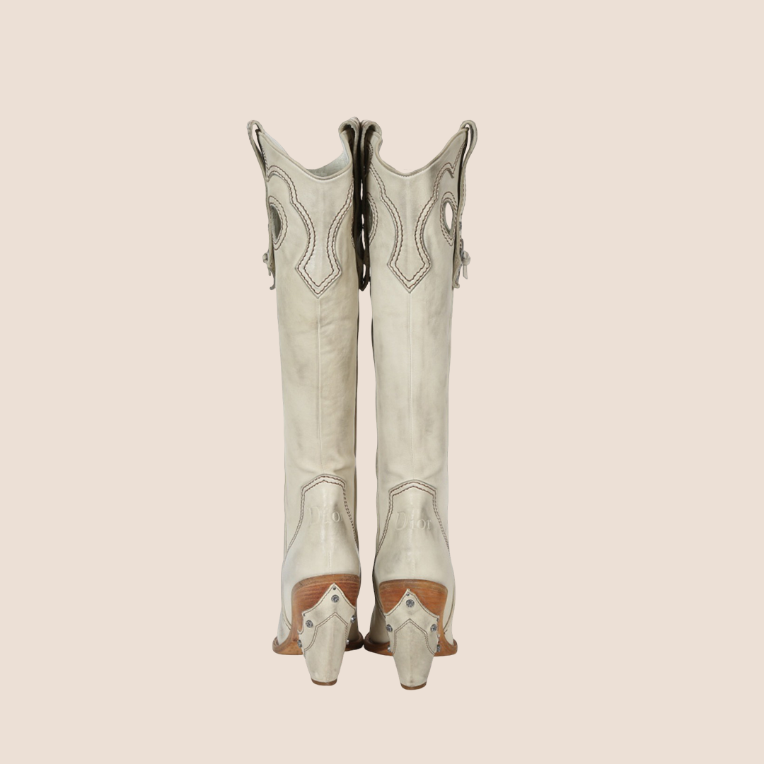 CHRISTIAN DIOR TAN LEATHER WESTERN COWBOY BOOTS